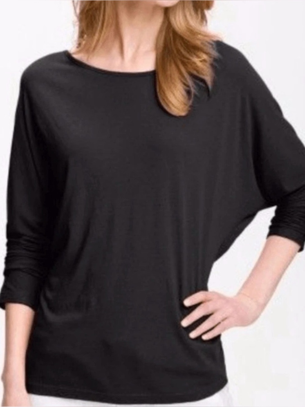Vince Dolman Sleeve Tunic Top Micro Modal Boat Neck Jersey Womens S Batwing